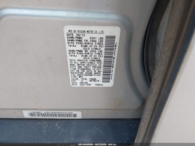 Aukcja sprzedaży 2013 Infiniti Fx37, vin: JN8CS1MU6DM141345, numer aukcji: 45445590