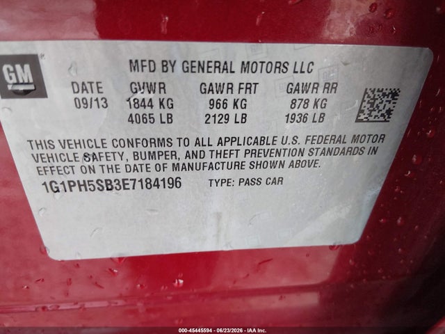 Продажа на аукционе авто 2014 Chevrolet Cruze Eco Auto, vin: 1G1PH5SB3E7184196, номер лота: 45445594