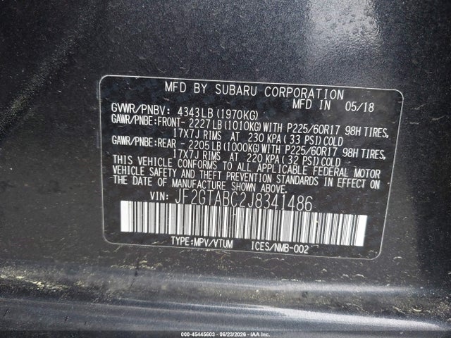 Продажа на аукционе авто 2018 Subaru Crosstrek 2.0i Premium, vin: JF2GTABC2J8341486, номер лота: 45445603