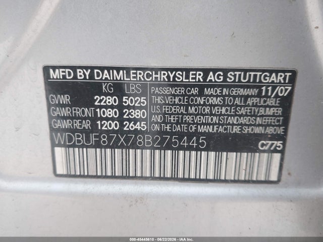 Продаж на аукціоні авто 2008 Mercedes-benz E 350 4matic, vin: WDBUF87X78B275445, номер лоту: 45445610