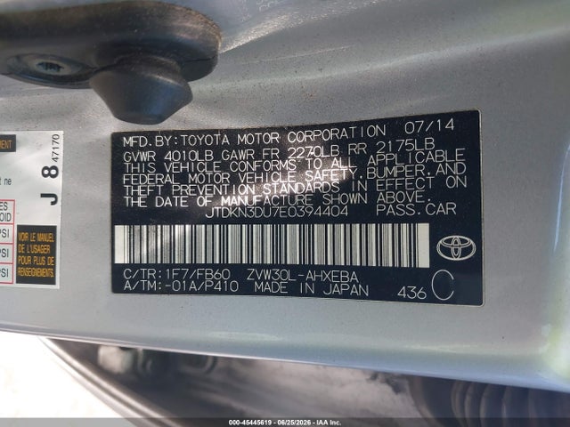Toyota Prius Two 2014 JTDKN3DU7E0394404 Image 9