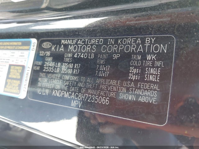 Продажа на аукционе авто 2017 Kia Sportage Lx, vin: KNDPMCAC8H7235066, номер лота: 45445645