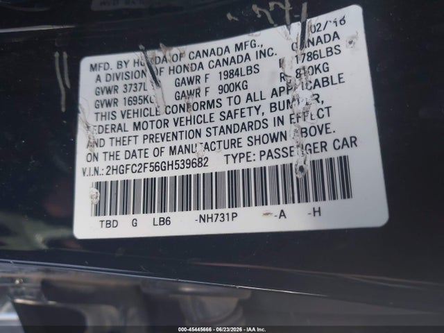 Honda Civic Lx 2016 2HGFC2F56GH539682 Image 9