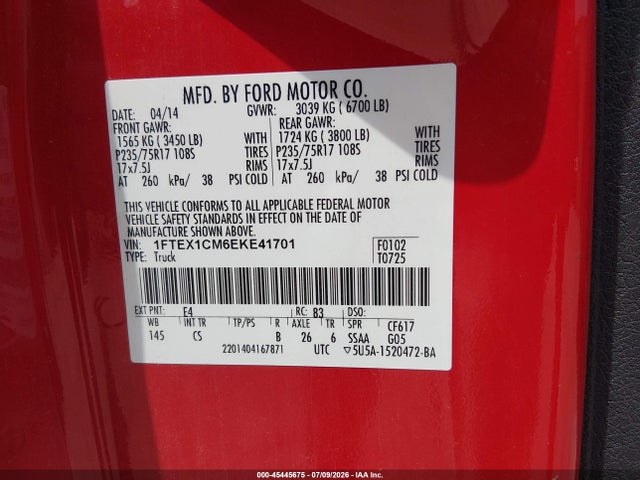 1FTEX1CM6EKE41701 Ford F-150 Stx/xl/xlt