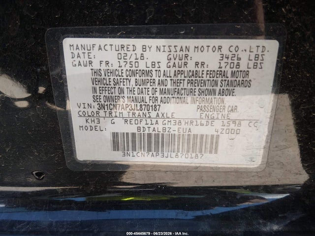 Nissan Versa 1.6 Sv 2018 3N1CN7AP3JL870187 Image 9