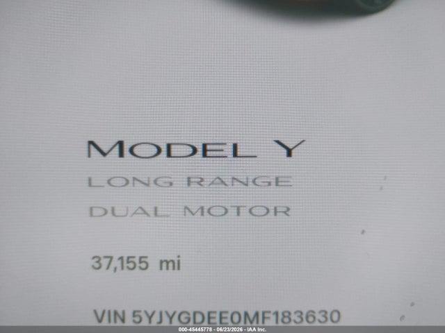 45445778 :رقم المزاد ، 5YJYGDEE0MF183630 vin ، 2021 Tesla Model Y Long Range Dual Motor All-wheel Drive مزاد بيع