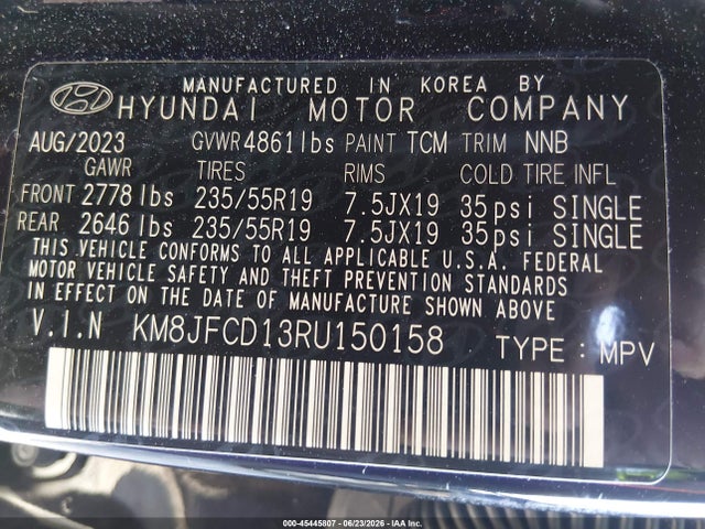 Aukcja sprzedaży 2024 Hyundai Tucson Hybrid N Line, vin: KM8JFCD13RU150158, numer aukcji: 45445807