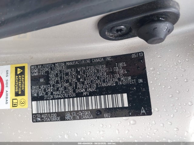 45445826 :رقم المزاد ، 2T2ZK1BA4DC121506 vin ، 2013 Lexus Rx 350 مزاد بيع