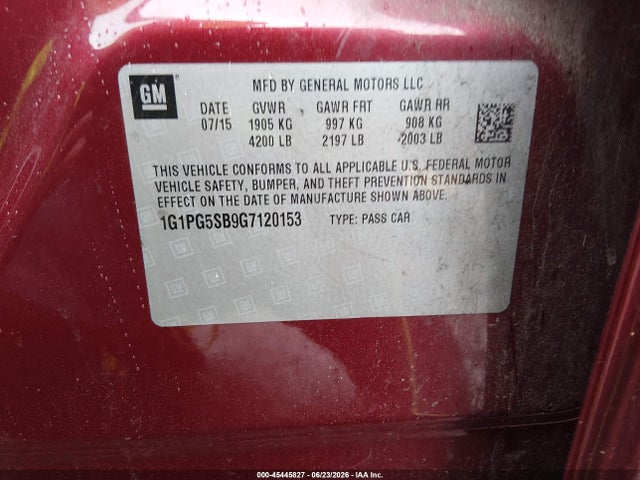 Auction sale of the 2016 Chevrolet Cruze Limited Ltz Auto, vin: 1G1PG5SB9G7120153, lot number: 45445827