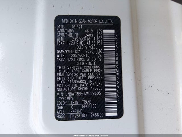 JN8AT3BB0MW229605 Nissan Rogue Sv Intelligent Awd