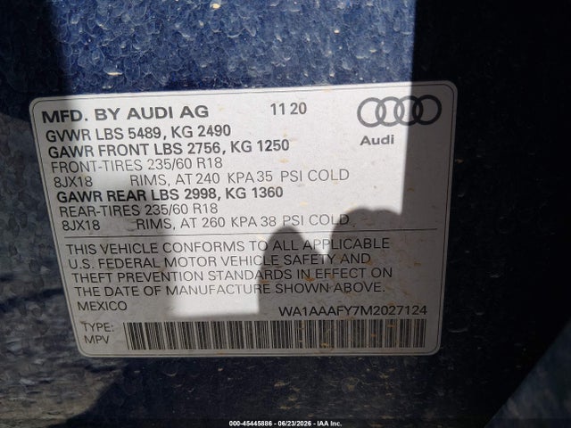WA1AAAFY7M2027124 Audi Q5 Premium 45 Tfsi Quattro S Tronic