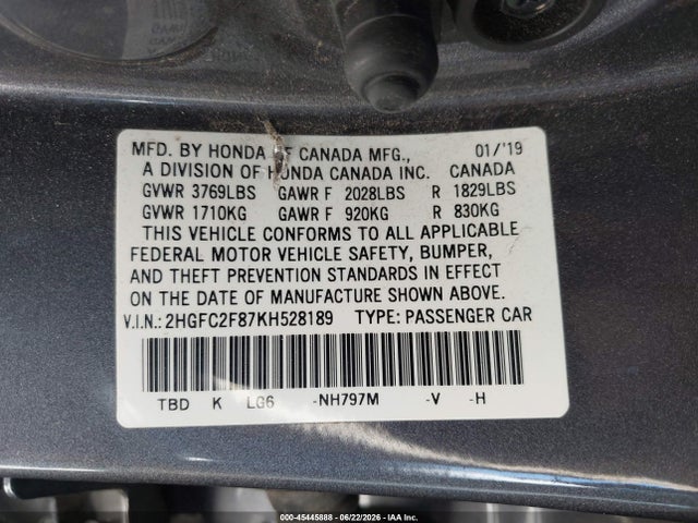 Honda Civic Sport 2019 2HGFC2F87KH528189 Image 9