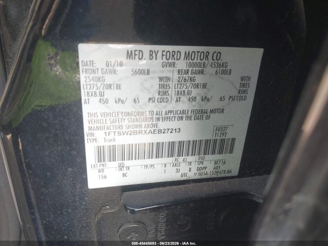 Aukcja sprzedaży 2010 Ford F-250 Cabela's/harley-davidson/king Ranch/lariat/xl/xlt, vin: 1FTSW2BRXAEB27213, numer aukcji: 45445893