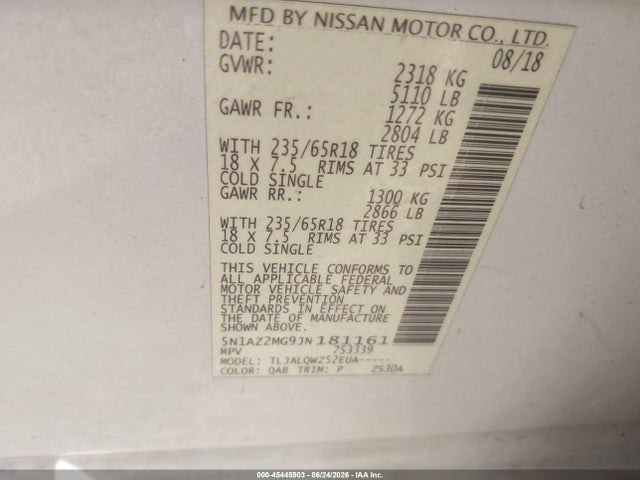 5N1AZ2MG9JN181161 Nissan MURANO SV