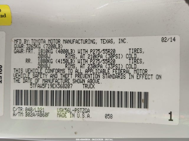 5TFAW5F19EX368207 Toyota Tundra 1794 5.7l V8