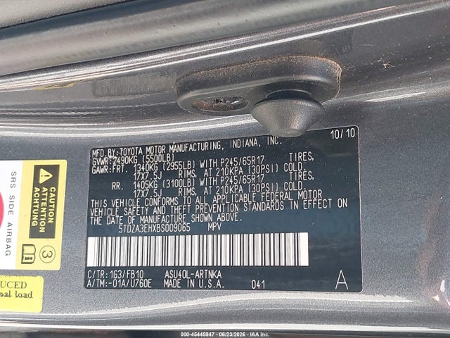 Aukcja sprzedaży 2011 Toyota Highlander, vin: 5TDZA3EHXBS009065, numer aukcji: 45445947
