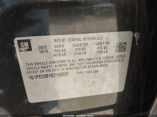 1G1PE5SB1G7198531 Chevrolet Cruze Limited 1lt Auto