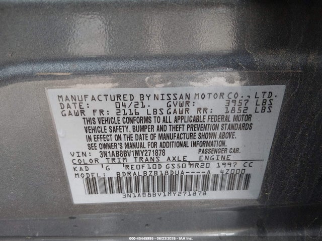 Aukcja sprzedaży 2021 Nissan Sentra S Xtronic Cvt, vin: 3N1AB8BV1MY271878, numer aukcji: 45445995