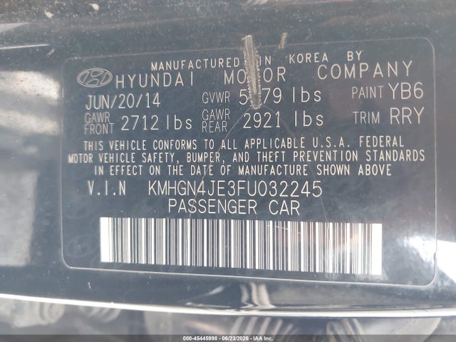 Продажа на аукционе авто 2015 Hyundai Genesis 3.8, vin: KMHGN4JE3FU032245, номер лота: 45445998