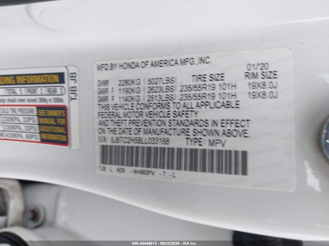 Продажа на аукционе авто 2020 Acura Rdx Technology Package, vin: 5J8TC2H58LL033168, номер лота: 45446013
