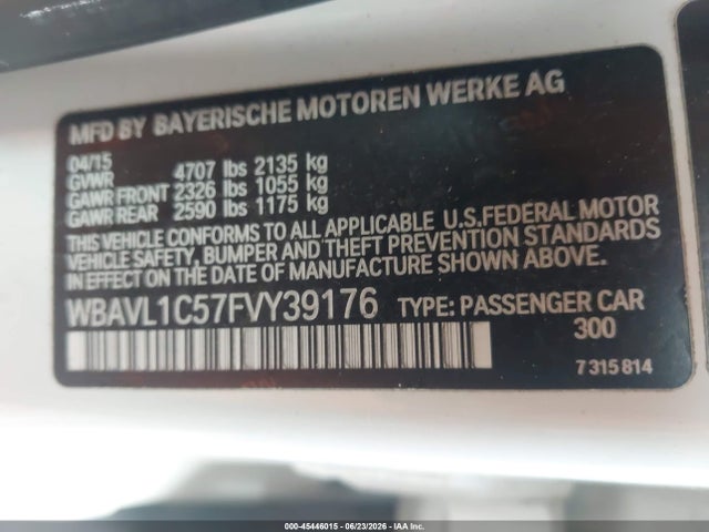 45446015 :رقم المزاد ، WBAVL1C57FVY39176 vin ، 2015 Bmw X1 Xdrive28i مزاد بيع