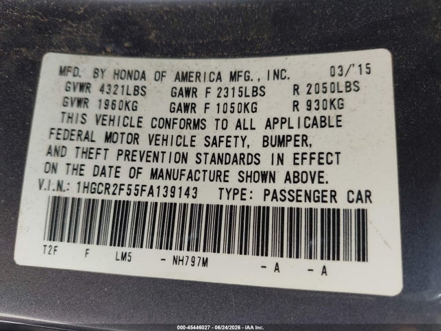 1HGCR2F55FA139143 Honda Accord Sport