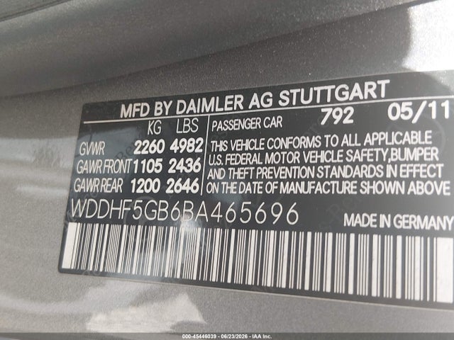 Auction sale of the 2011 Mercedes-benz E 350, vin: WDDHF5GB6BA465696, lot number: 45446039