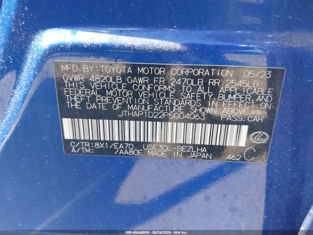 45446056 :رقم المزاد ، JTHAP1D22P5004063 vin ، 2023 Lexus Is 500 F Sport Performance Premium مزاد بيع