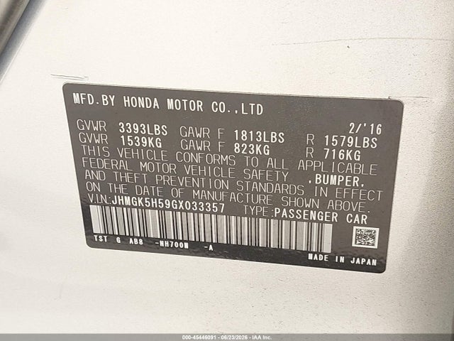 Honda FIT LX 2016 JHMGK5H59GX033357 Image 9