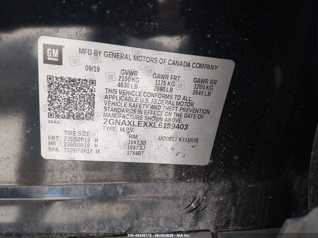 Aukcja sprzedaży 2020 Chevrolet Equinox Fwd Lt 2.0l Turbo, vin: 2GNAXLEXXL6139403, numer aukcji: 45446115