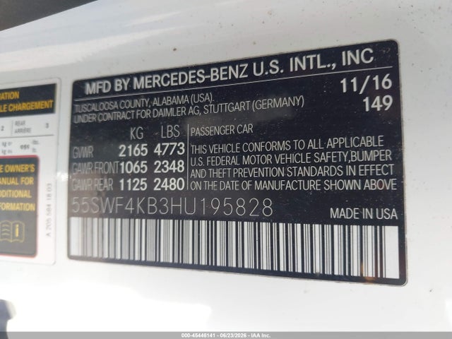 Продаж на аукціоні авто 2017 Mercedes-benz C 300 4matic, vin: 55SWF4KB3HU195828, номер лоту: 45446141