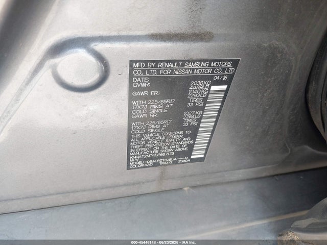 KNMAT2MT4GP687173 Nissan Rogue S/sl/sv