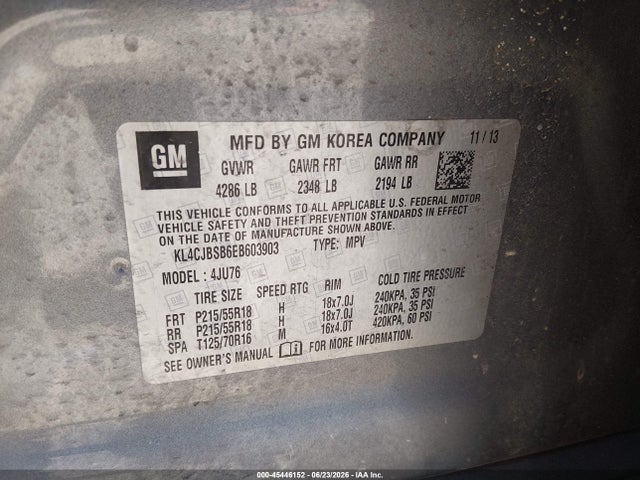 2014 Buick Encore Convenience მანქანა იყიდება აუქციონზე, vin: KL4CJBSB6EB603903, აუქციონის ნომერი: 45446152