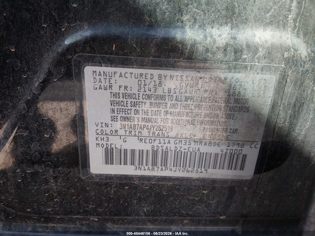 3N1AB7AP4JY262519 Nissan SENTRA SV
