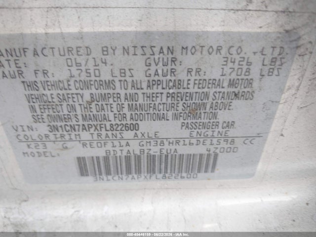 Nissan Versa 1.6 Sv 2015 3N1CN7APXFL822600 Image 9