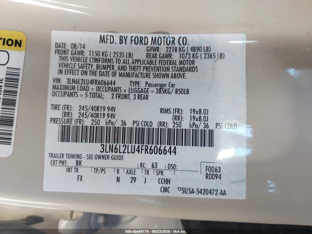 2015 Lincoln Mkz Hybrid მანქანა იყიდება აუქციონზე, vin: 3LN6L2LU4FR606644, აუქციონის ნომერი: 45446176