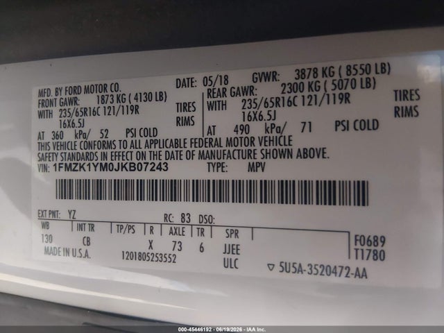 1FMZK1YM0JKB07243 Ford Transit-150 Xl/xlt
