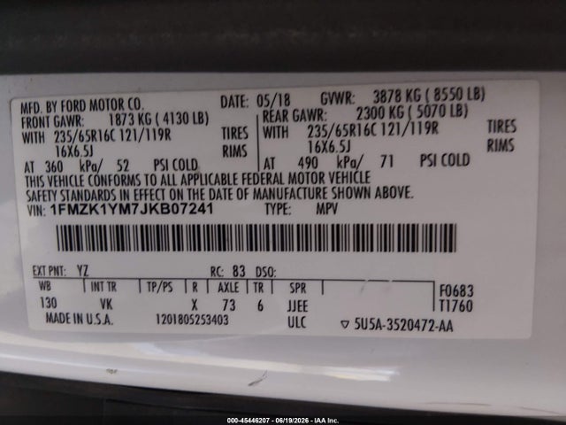 1FMZK1YM7JKB07241 Ford Transit-150 Xl/xlt