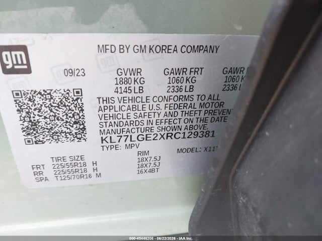 Aukcja sprzedaży 2024 Chevrolet Trax Fwd 1rs, vin: KL77LGE2XRC129381, numer aukcji: 45446208
