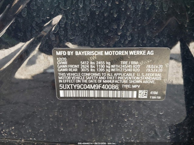 45446214 :رقم المزاد ، 5UXTY9C04M9F40086 vin ، 2021 Bmw X3 M40i مزاد بيع