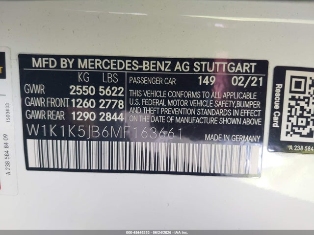 Aukcja sprzedaży 2021 Mercedes-benz E 450, vin: W1K1K5JB6MF163661, numer aukcji: 45446253