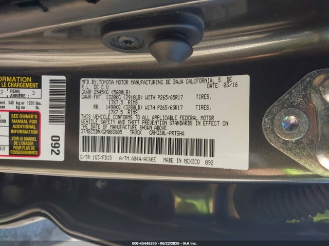 2016 Toyota Tacoma Sr5 მანქანა იყიდება აუქციონზე, vin: 3TMBZ5DNXGM003805, აუქციონის ნომერი: 45446265