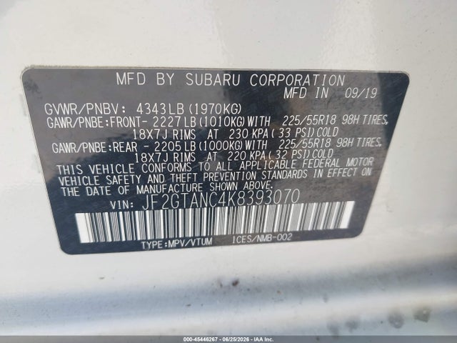 Продажа на аукционе авто 2019 Subaru Crosstrek 2.0i Limited, vin: JF2GTANC4K8393070, номер лота: 45446267