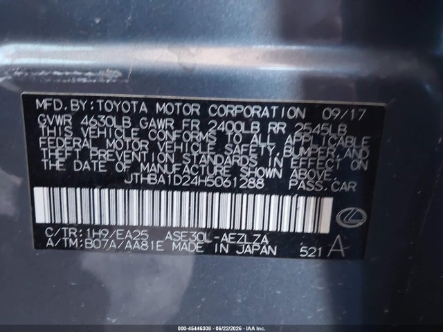 Продажа на аукционе авто 2017 Lexus Is 200t, vin: JTHBA1D24H5061288, номер лота: 45446308