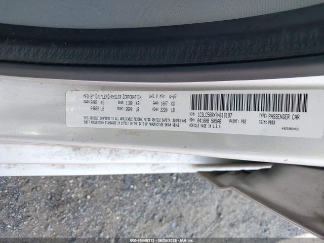 2007 Chrysler Sebring Touring მანქანა იყიდება აუქციონზე, vin: 1C3LC56RX7N616197, აუქციონის ნომერი: 45446313