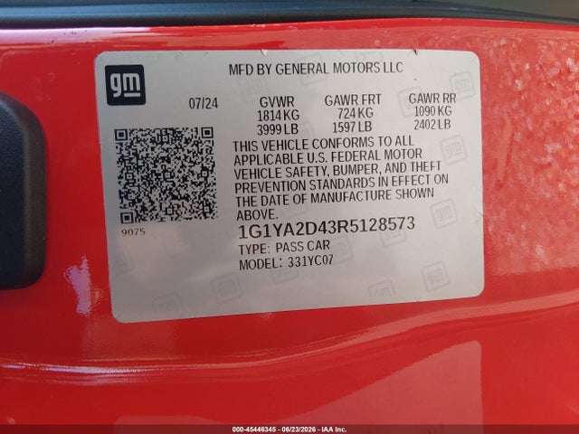 1G1YA2D43R5128573 Chevrolet Corvette Stingray Rwd 1lt