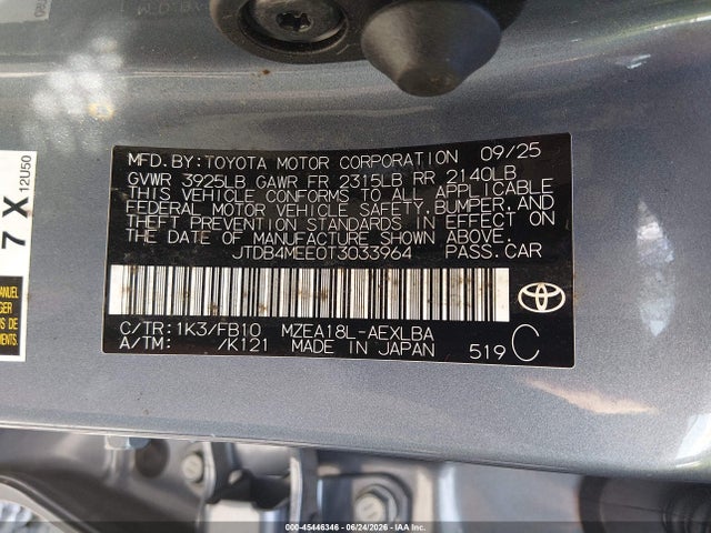 Toyota COROLLA LE 2026 JTDB4MEE0T3033964 Image 9