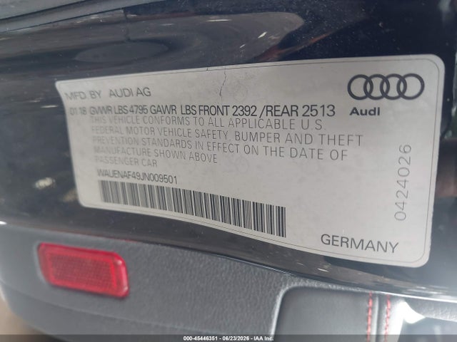 Продаж на аукціоні авто 2018 Audi A4 2.0t Premium/2.0t Tech Premium, vin: WAUENAF49JN009501, номер лоту: 45446351