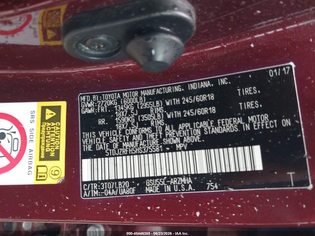 Toyota Highlander Xle 2017 5TDJZRFH5HS375581 Image 9