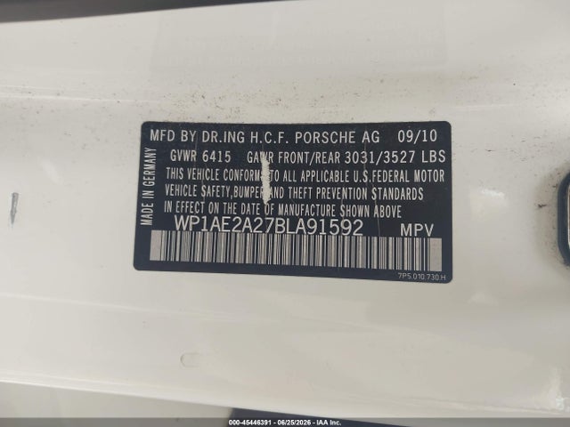 45446391 :رقم المزاد ، WP1AE2A27BLA91592 vin ، 2011 Porsche Cayenne Hybrid S مزاد بيع